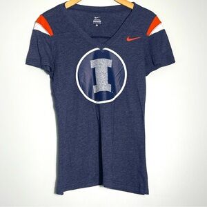 NIKE Womens University of Illinois Illini #1 Navy Blue V-Neck T-Shirt Size Small